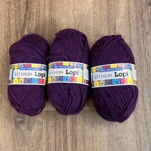 Reynolds Lopi Purple 100% Virgin Wool Natural Fiber Yarn Lot (3)